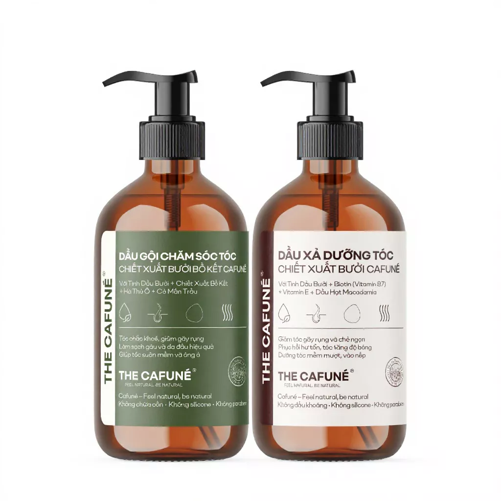 Combo Dầu Gội Bưởi, Bồ Kết, Dầu Xả Cafuné 480ml giúp tóc chắc khỏe chống gãy rụng cho tóc