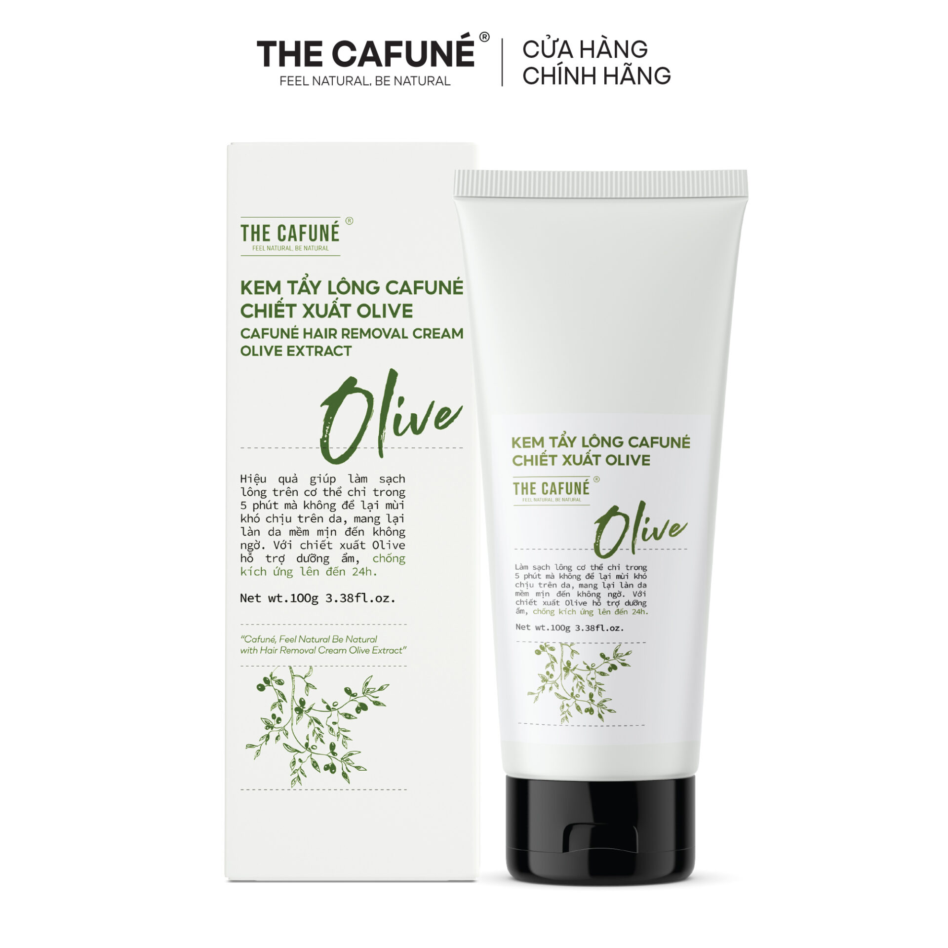 Kem Tẩy Lông Cafuné Chiết Xuất Olive an toàn cho vùng kín, chân, tay, nách 100ml